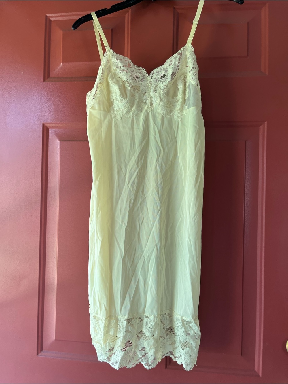 Vanity Fair Lace Trim Slip Dress - Pale Yellow
